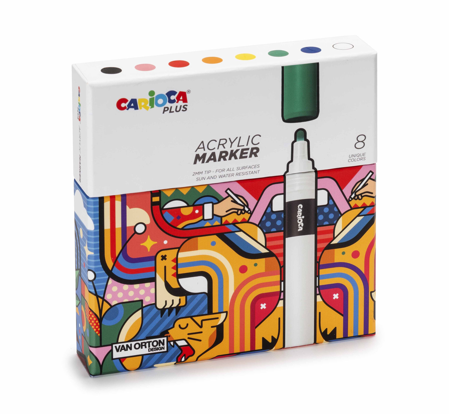 Carioca Plus Pack de 8 marqueurs acryliques - Pointe 2 mm - Couleurs assorties