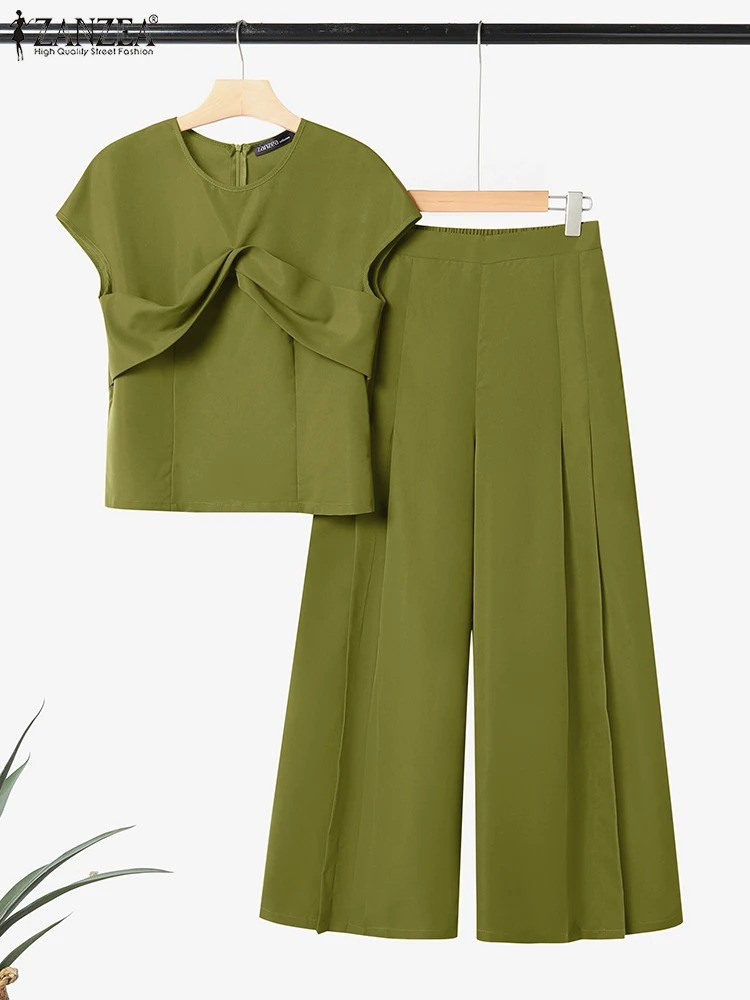 ZANZEA femmes pantalons ensembles été à manches courtes hauts et pantalons longs mode