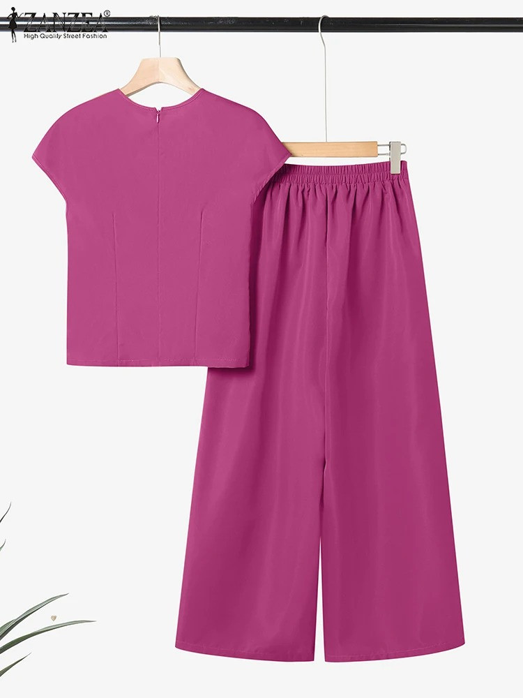 ZANZEA femmes pantalons ensembles été à manches courtes hauts et pantalons longs mode